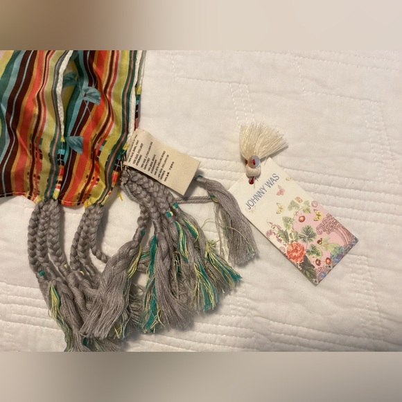 NWT JOHNNY WAS 100% SILK SCARF with florals and birds Square - Picture 9 of 10